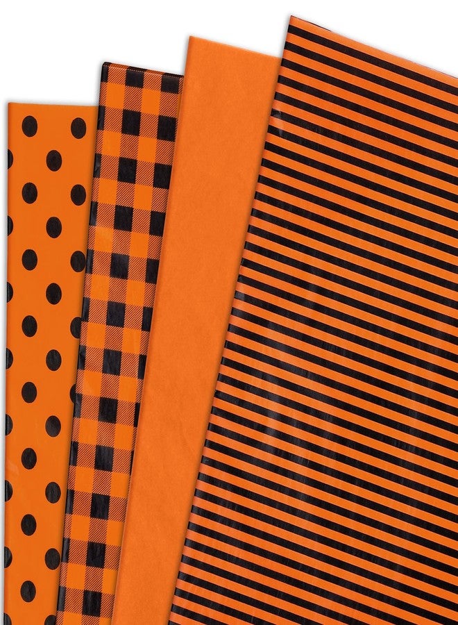 Whaline 100 Sheet Fall Tissue Paper 4 Design Orange Black Plaid Stripe Polka Dots Wrap Tissue Paper Autumn Gift Wrapping Accessory for Fall Celebrating Birthday Gift Packing DIY Craft, 13.8 x 19.7In - Image 1